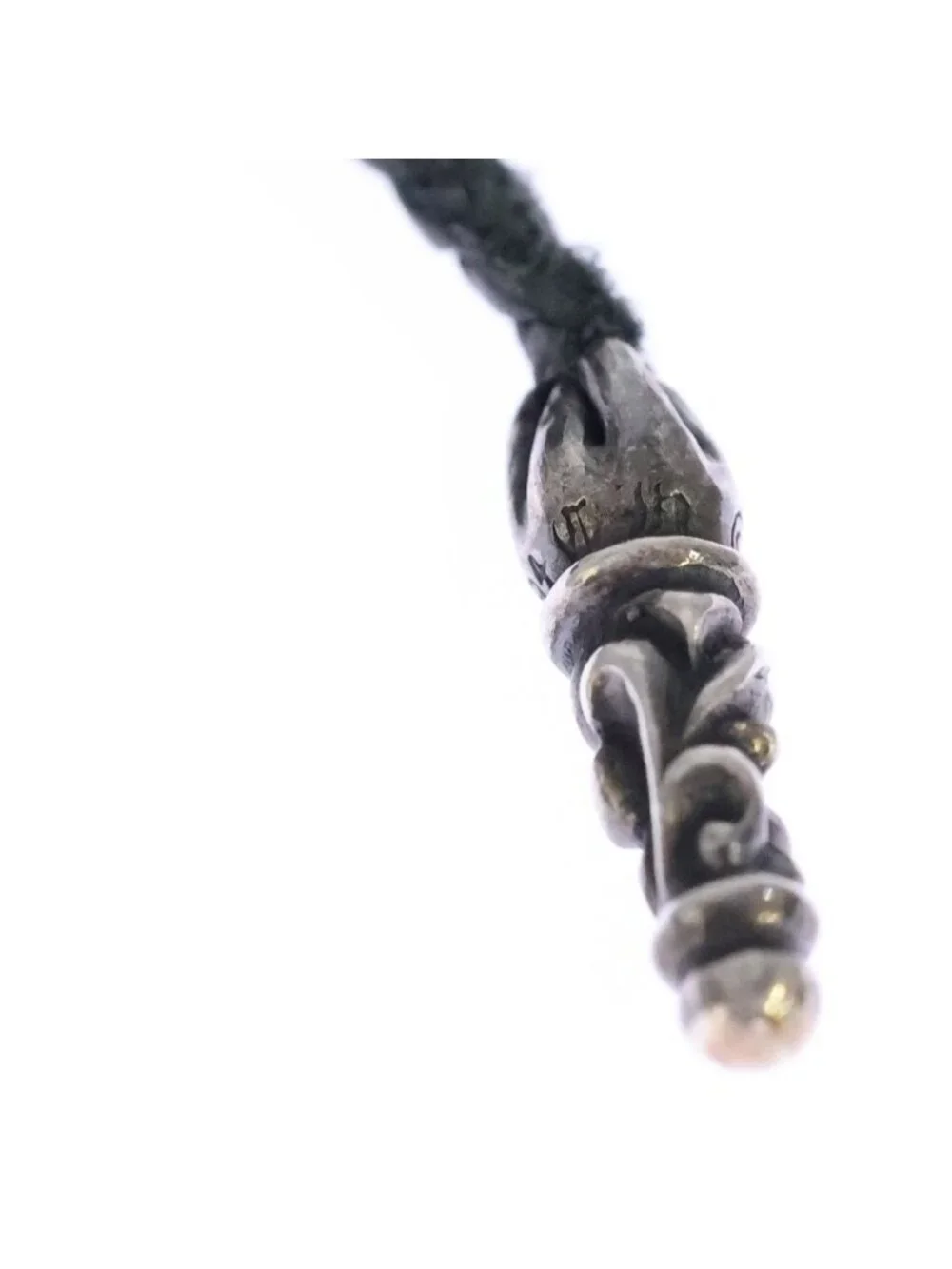 Chrome Hearts Leather Braid Scroll Necklace Black Silver
